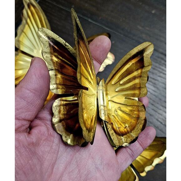 VINTAGE BRASS METAL BUTTERFLIES MCM WALL ART Set Of 3 Dimensional - Picture 3 of 4